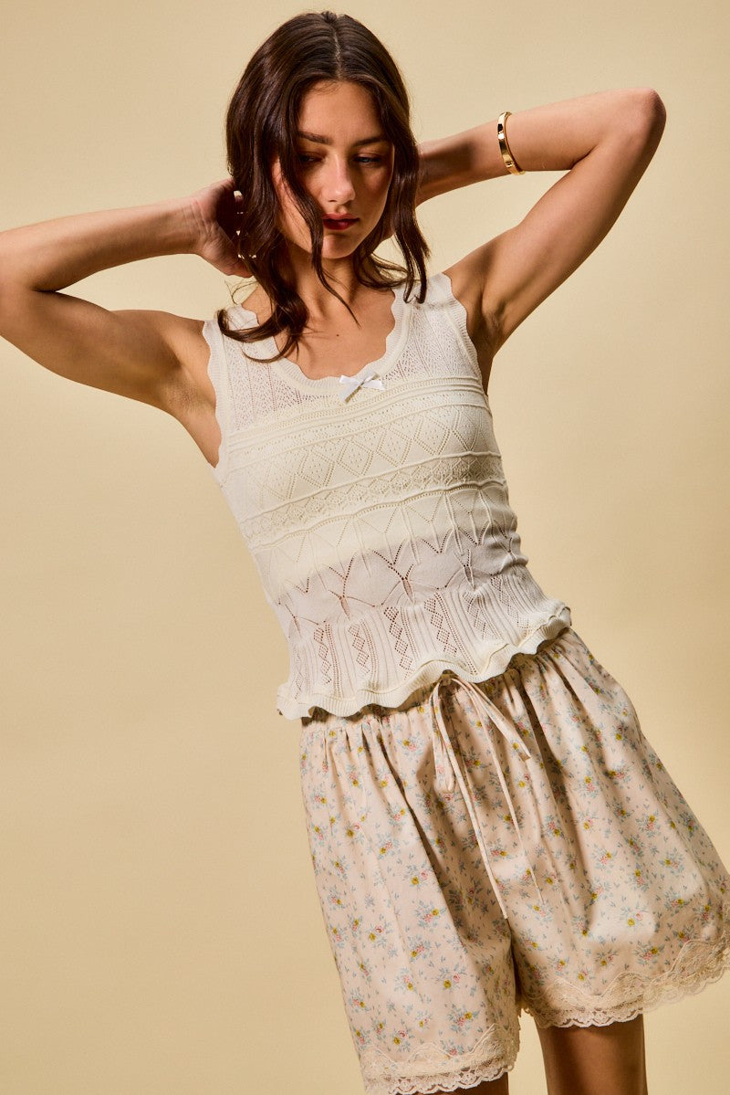 Scallop Ribbed Sleeveless Knit Top So Me