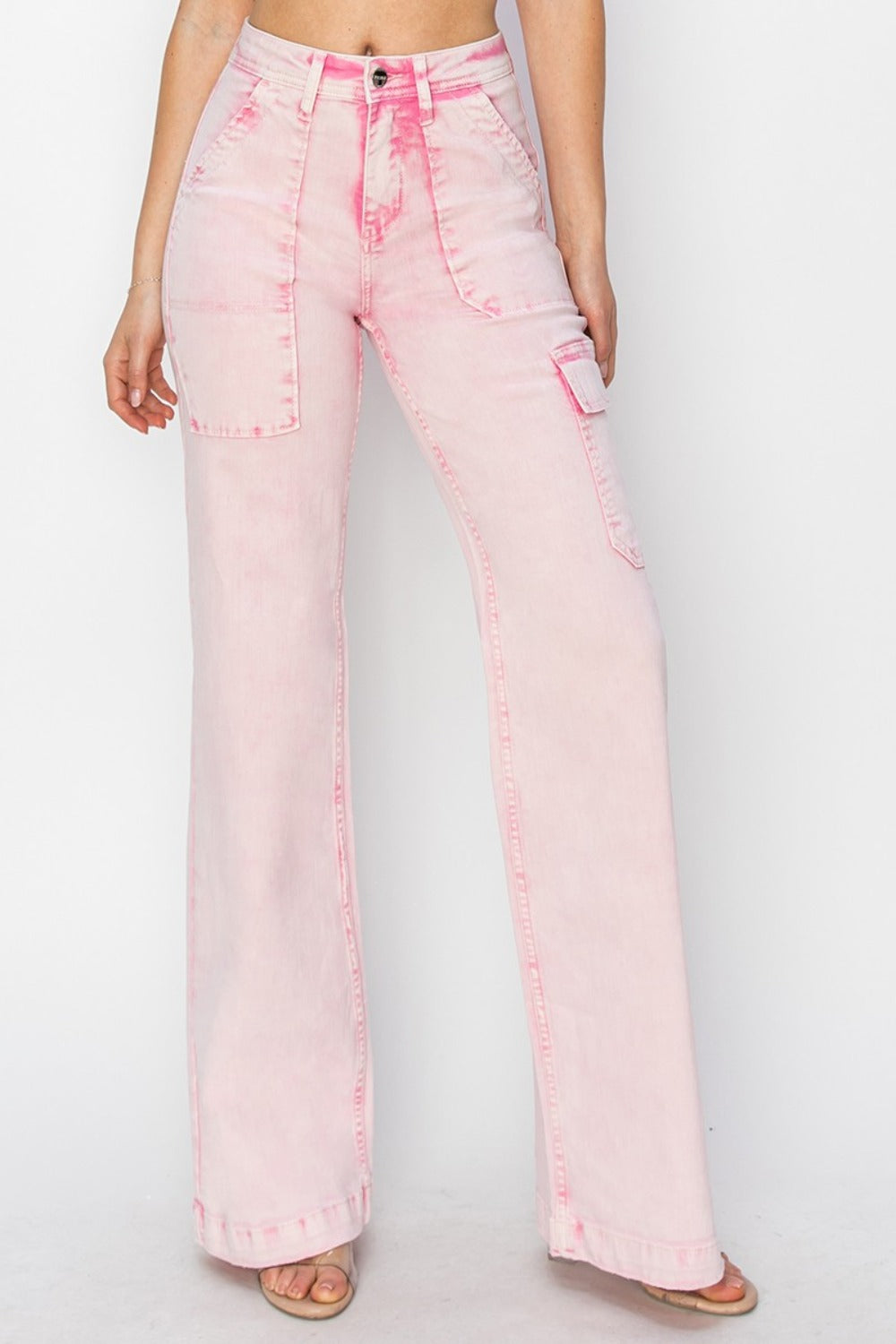 High Rise Wide Leg Cargo Pocket Jeans Risen Acid Pink 0(24) 