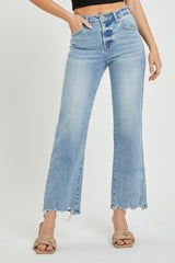 High Rise Raw Hem Straight Jeans Risen Light 0(24) 