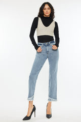 Raw Hem High Rise Straight Jeans Kancan   