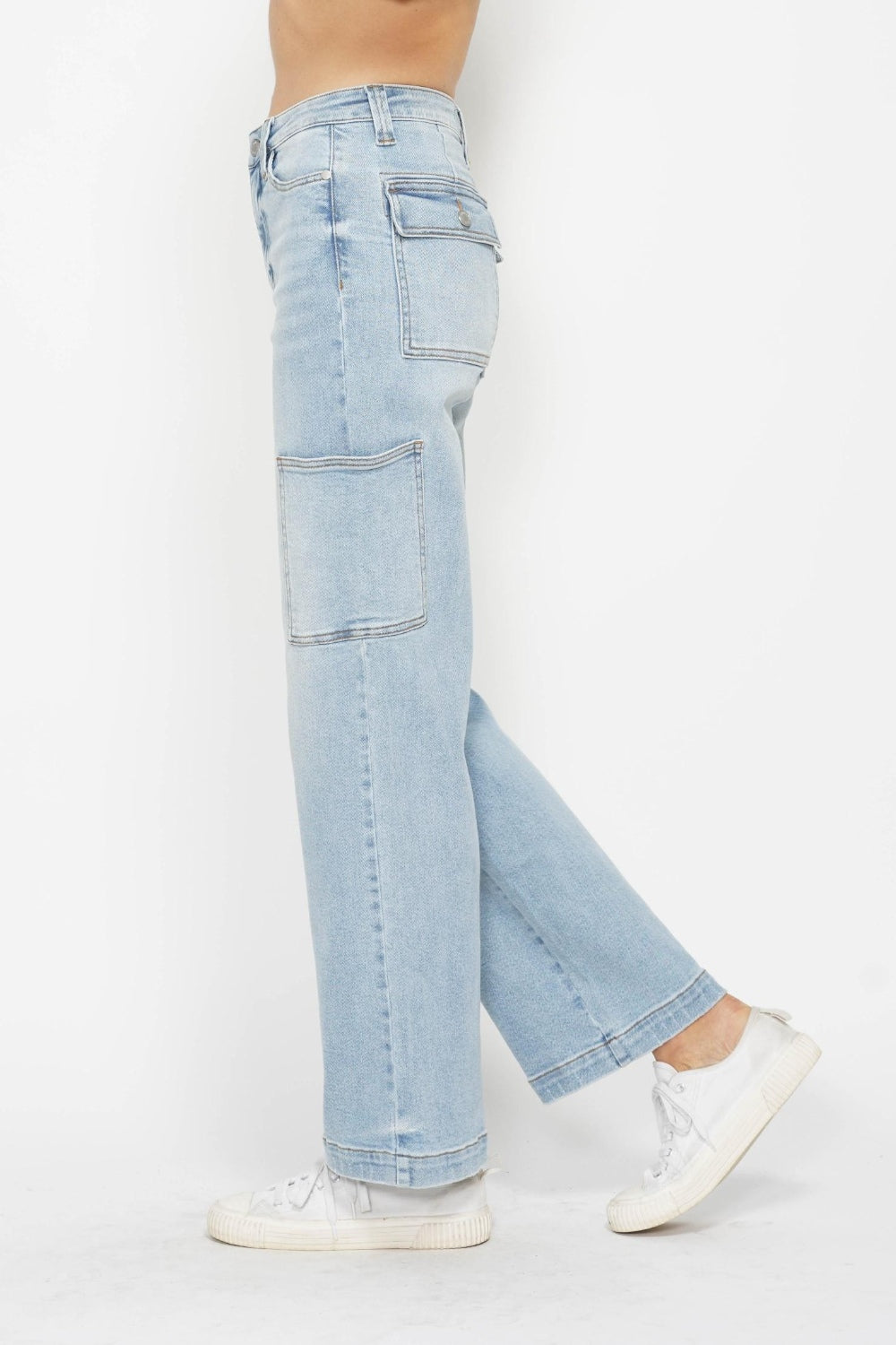 Light Blue High Waist Straight Cargo Jeans Judy Blue   