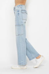 Light Blue High Waist Straight Cargo Jeans Judy Blue   