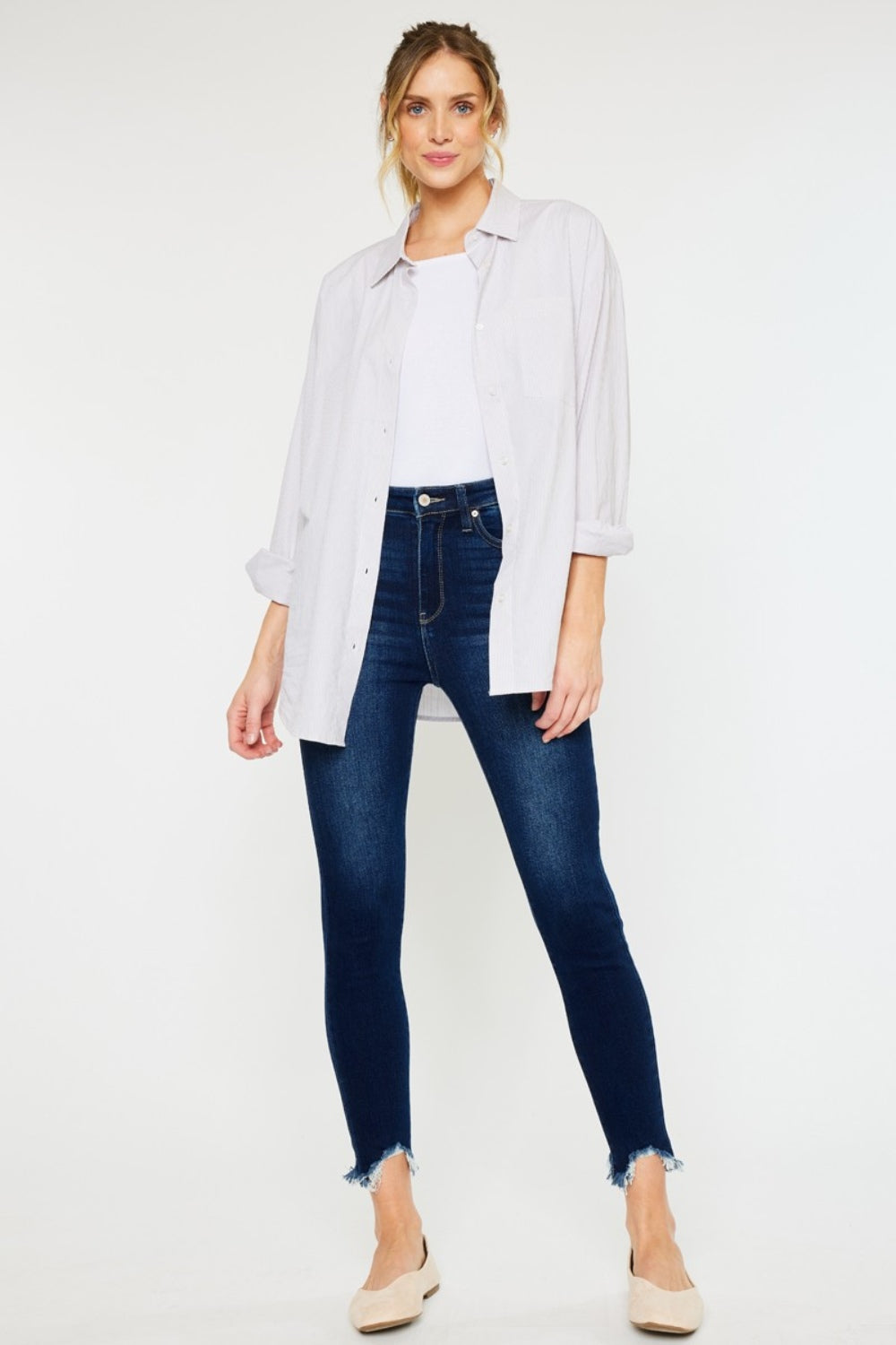 High Rise Frayed Ankle Skinny Jeans Kancan   