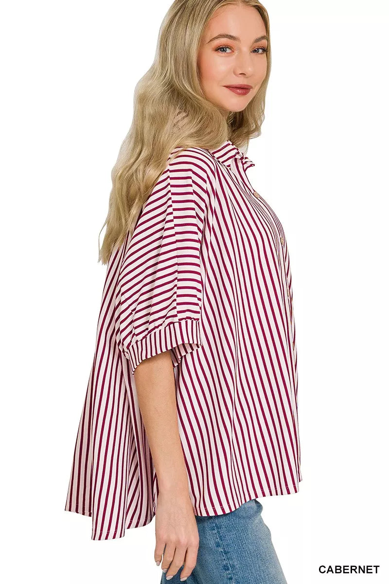 Oversized Stripe Button Down Shirt ZENANA