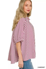 Oversized Stripe Button Down Shirt ZENANA