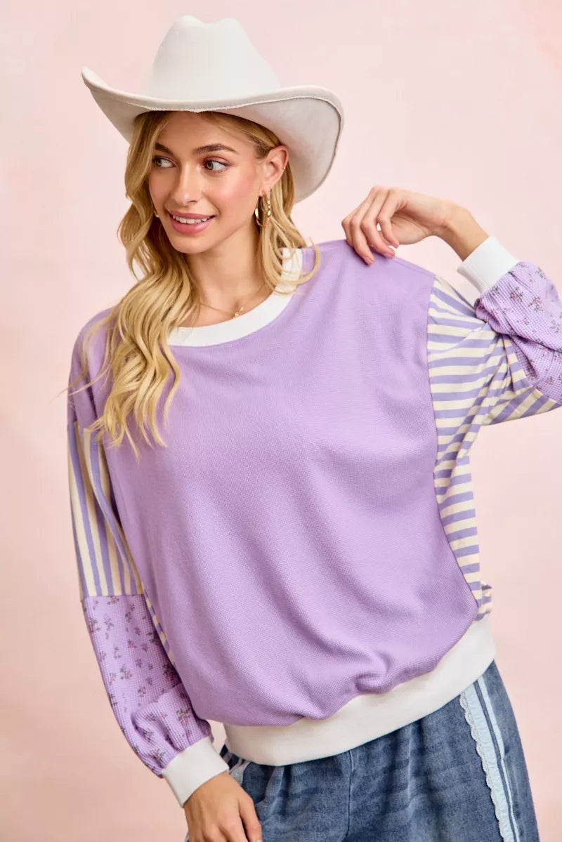Mix and Match Sweatshirt with Floral Sleeve Striped BiBi
