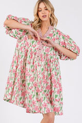 Floral Half Button Notched Puff Sleeve Dress Sage + Fig