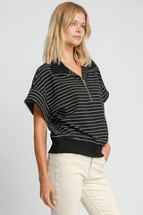 Striped Half Zip Short Sleeve Sweatshirt Umgee