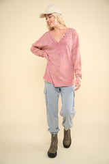 Washed V-Neck Exposed Seam Knit Top Very J   