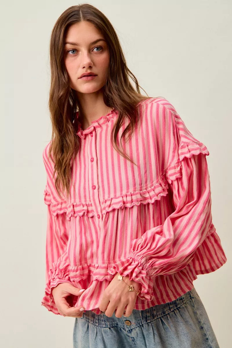 Variegated Stripe Reversible Flowy Boho Blouse So Me