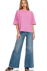 Double Knit Short Sleeve Top ZENANA