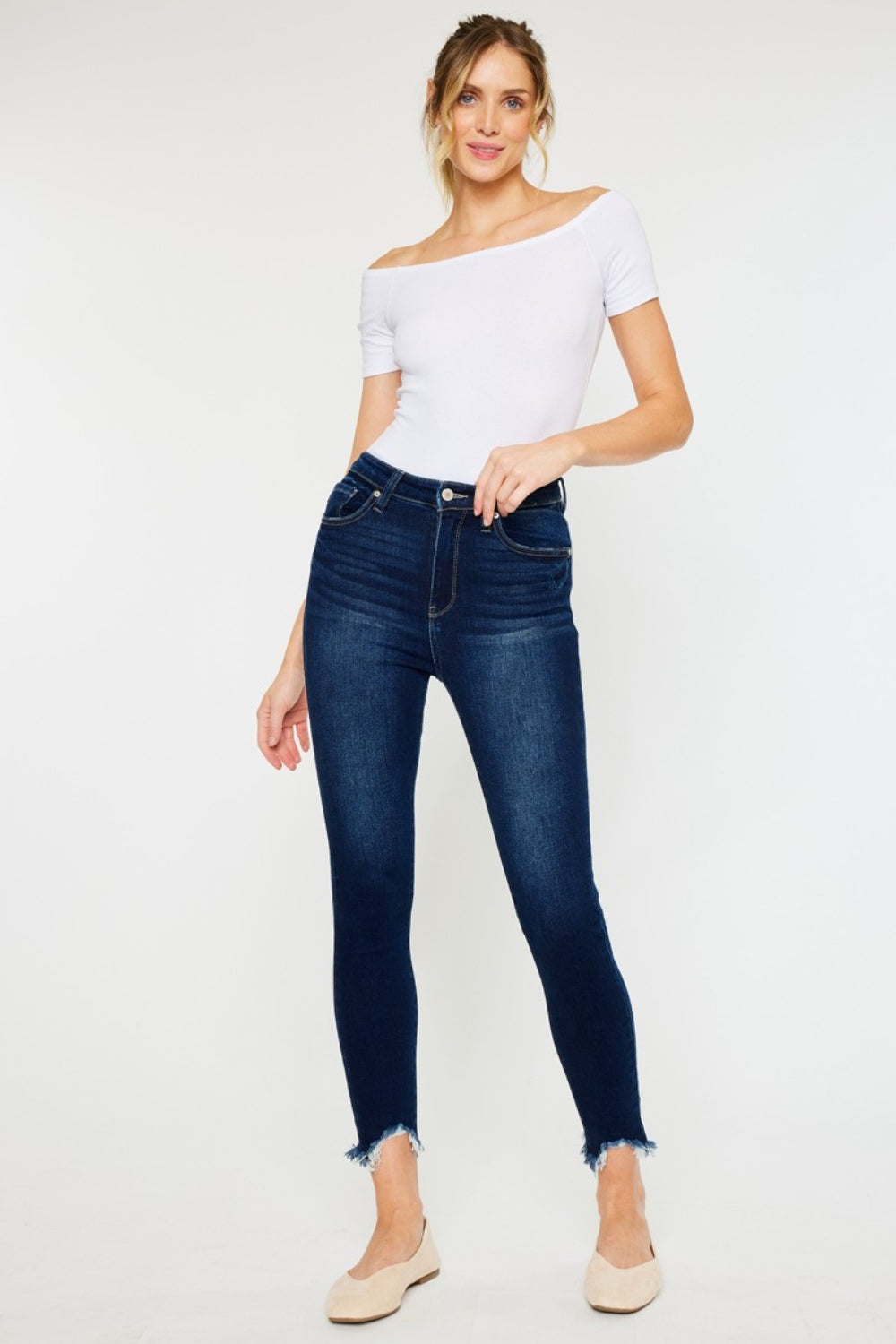 High Rise Frayed Ankle Skinny Jeans Kancan   