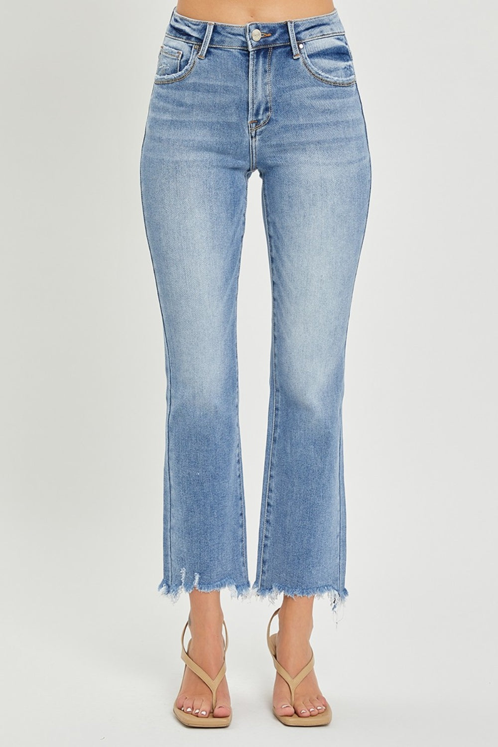 Frayed Hem Cropped Straight Jeans Risen   