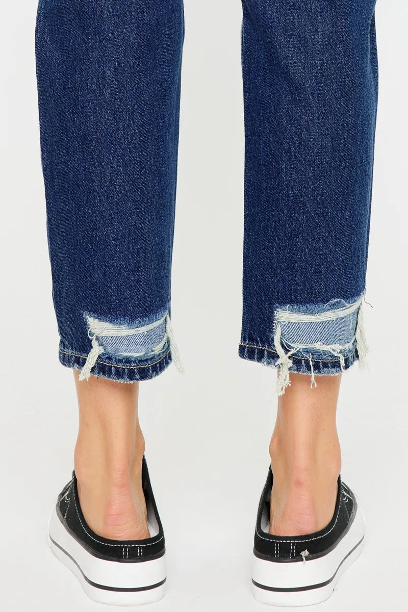 High Rise Distressed Mom Fit Jeans Kancan