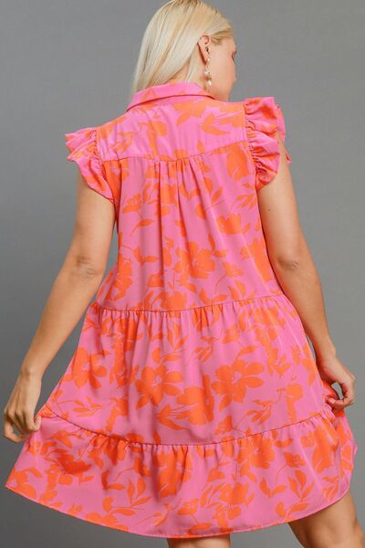 Floral Print Ruffle Cap Sleeve Tiered Dress Umgee