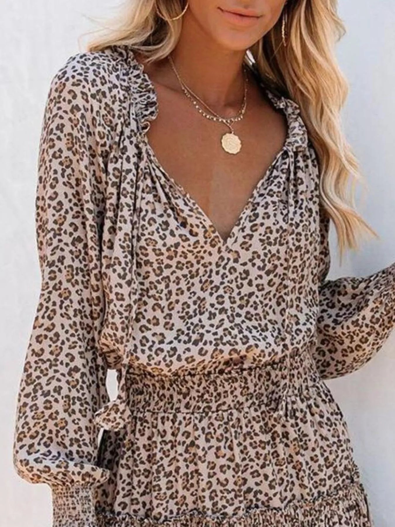 Tie Neck Lantern Sleeve Dress Simmer & Fay
