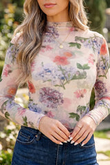 Floral Mesh Long Sleeve Thumbhole Hem Top Simmer & Fay Floral S