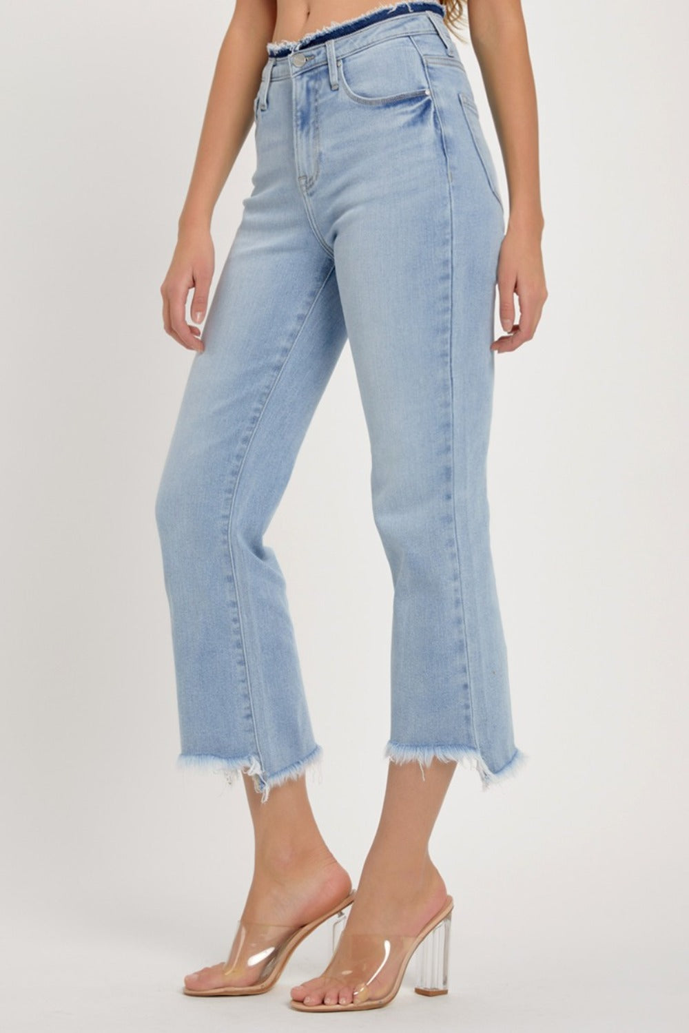 High Rise Raw Edge Crop Jeans Risen   