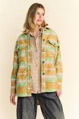 High-Low Geometric Long Sleeve Shacket with Pockets Davi & Dani