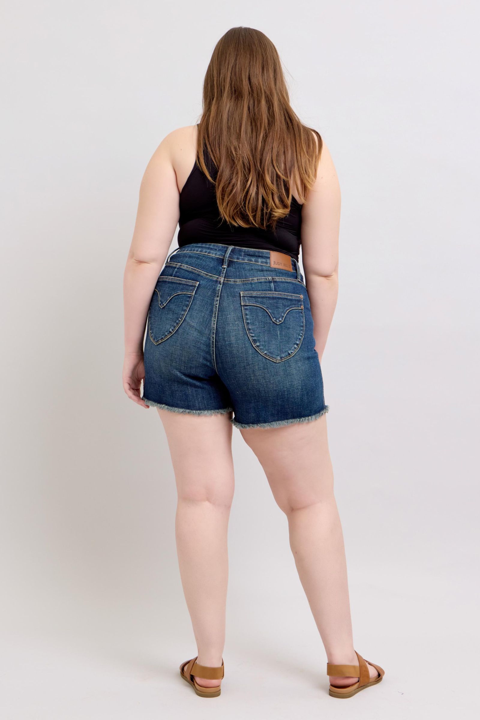 Tummy Control Fray Hem & Shield Back Pockets Denim Shorts Judy Blue