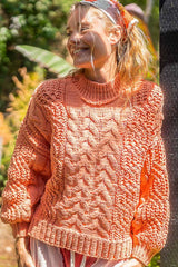 Mock Neck Cable Knit Sweater POL Coral Tangerine S 