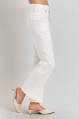 High Rise Ankle Flare Jeans with Patch Pockets Risen   