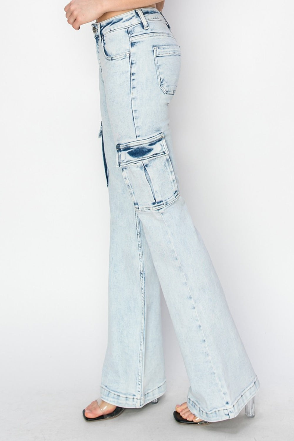 High Rise Cargo Flare Jeans Risen   