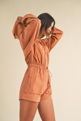 Snap Down Long Sleeve Hooded Romper Mable   