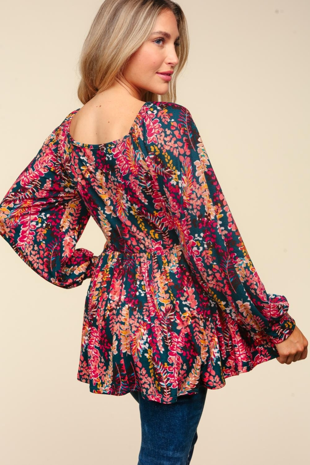 Peplum Floral Square Neck Blouse Haptics   