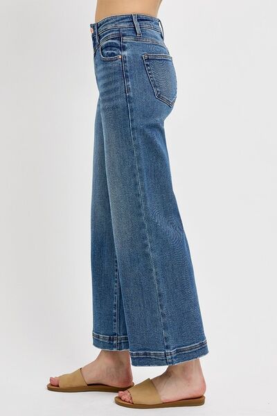 High Rise Crop Wide Leg Front Yoke Detail Jeans Risen