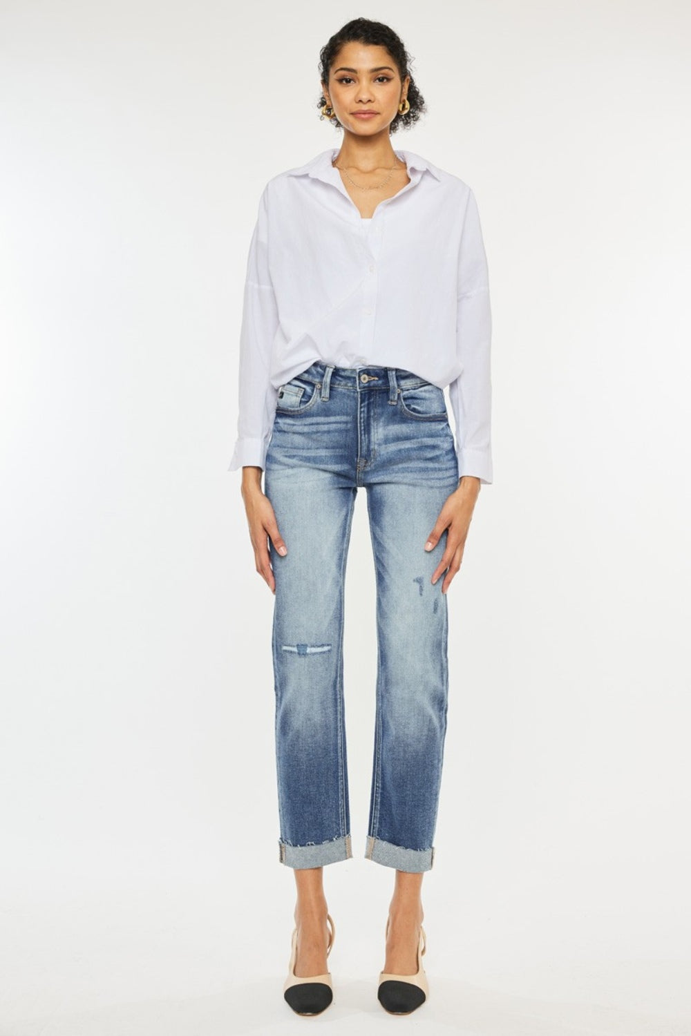 High Rise Cuffed Straight Jeans Kancan   