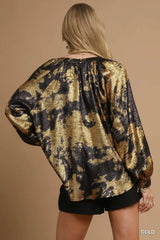 Metallic Fabric Blouse with Balloon Sleeves Umgee