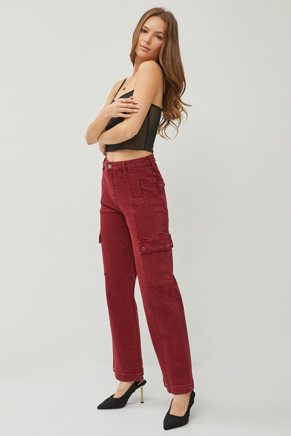 High Rise Wide Leg Cargo Jeans Risen   