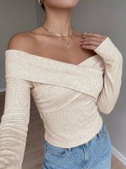 Crisscross Off-Shoulder Long Sleeve Top Simmer & Fay Apricot S