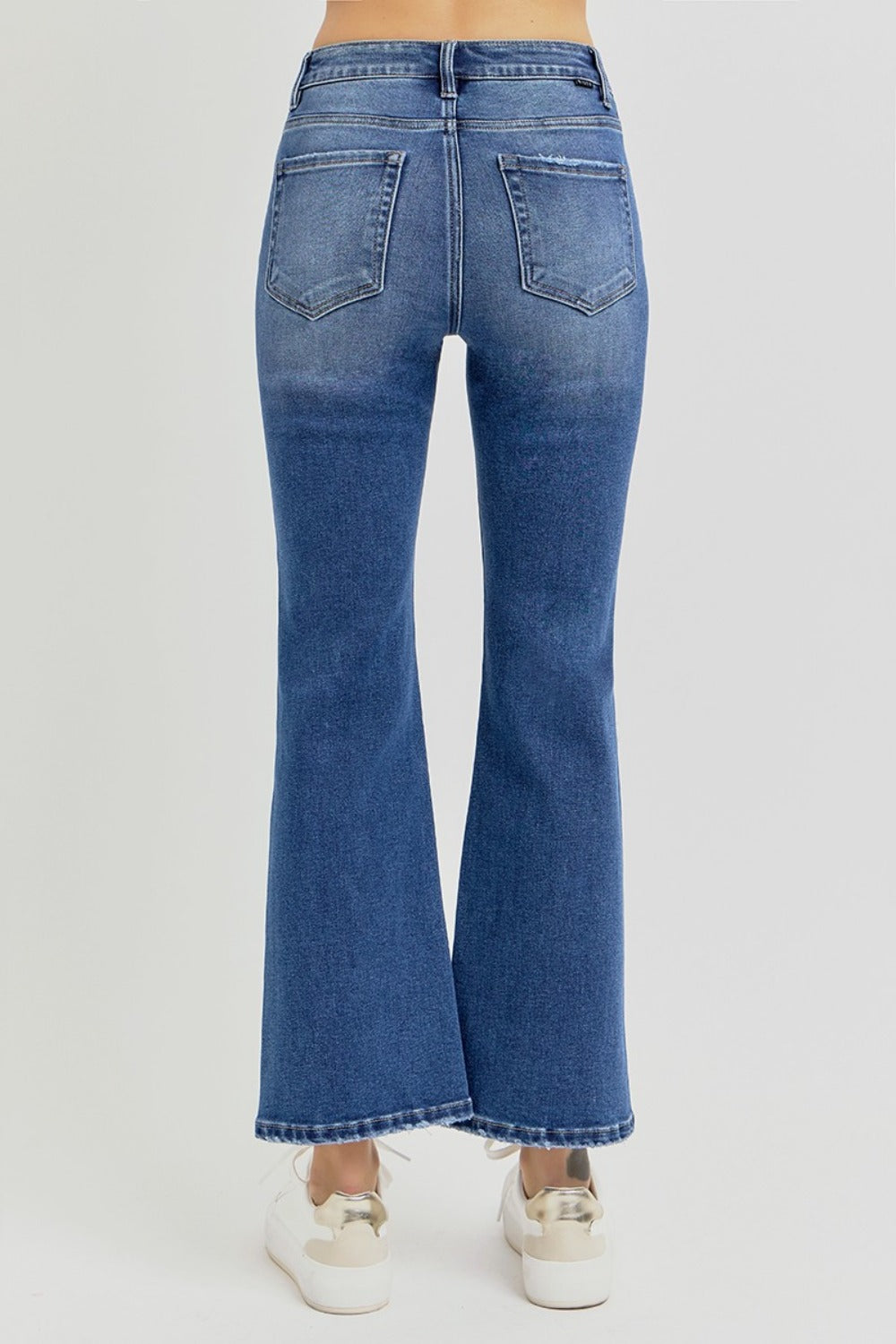 Distressed High Rise Crop Flare Jeans Risen   