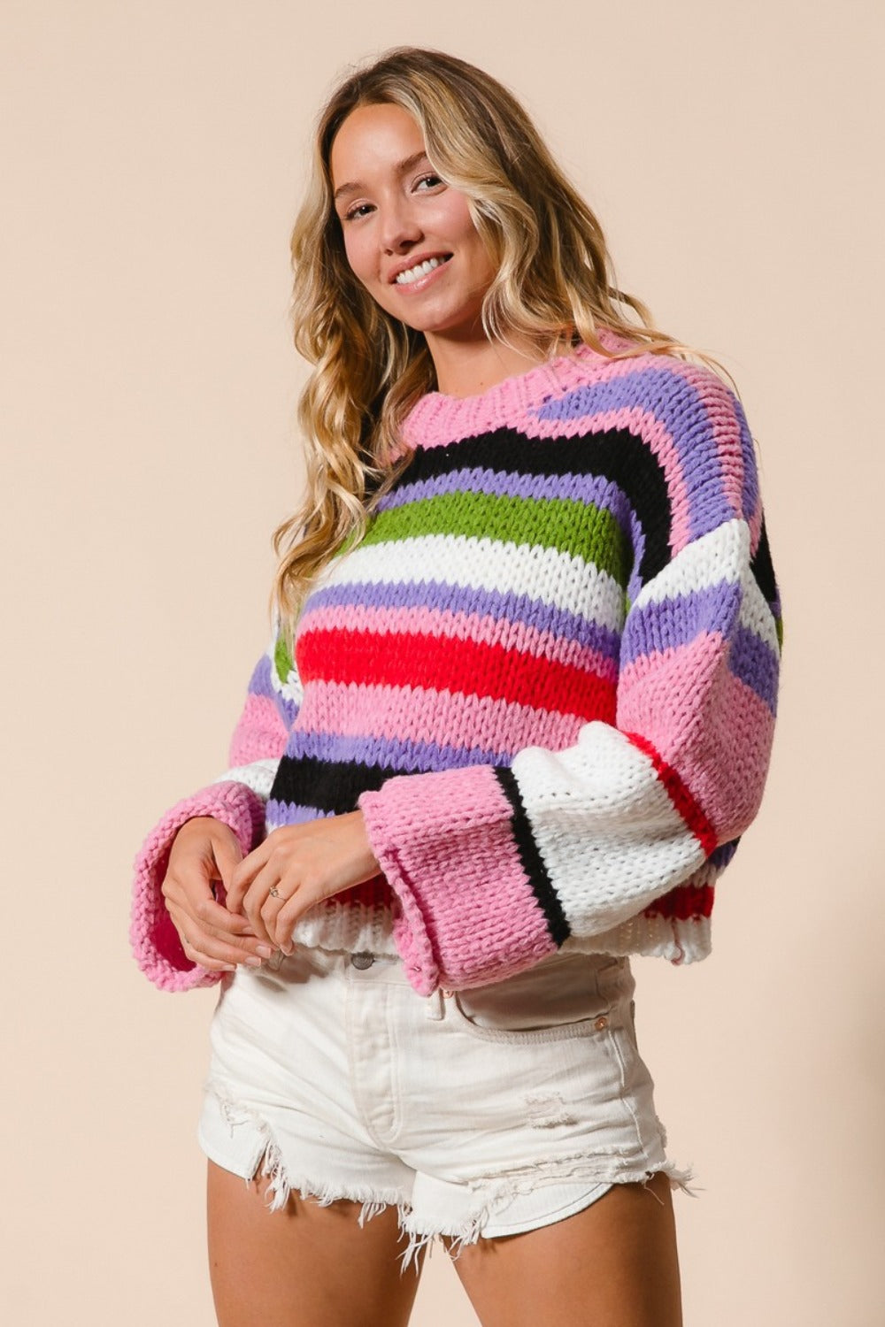 Multi Color Striped Cropped Sweater BiBi   