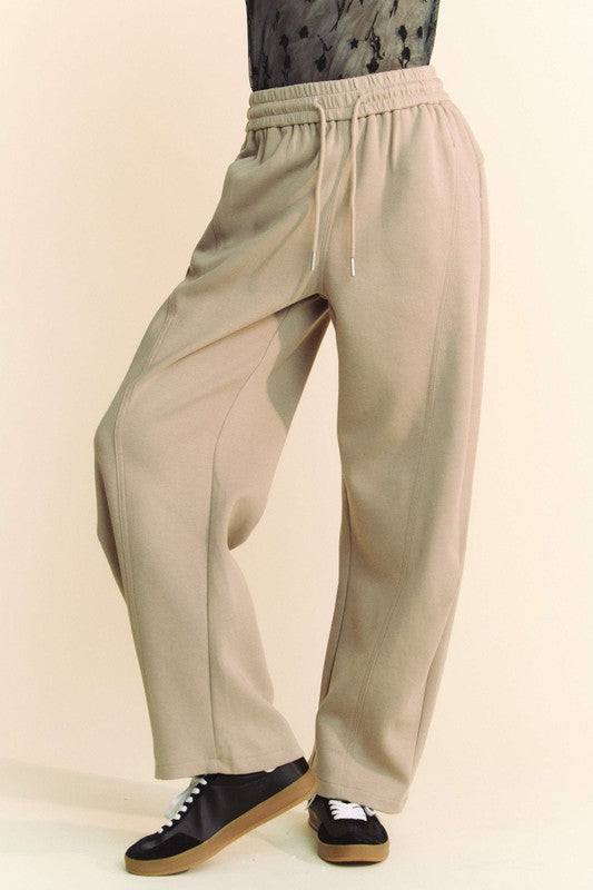 Drawstring Wide Leg Sweatpants Davi & Dani Khaki S