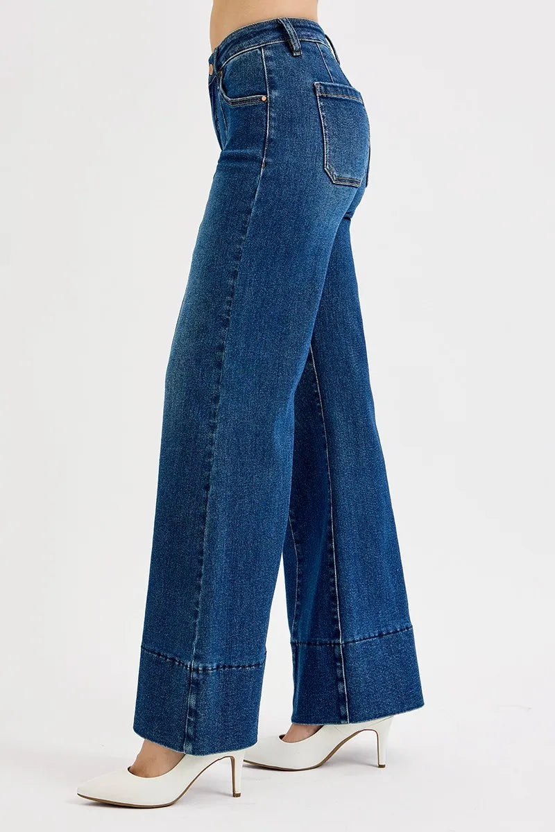 Tummy Control Mid Rise Ankle Wide Flare Jeans With Plus Size Risen