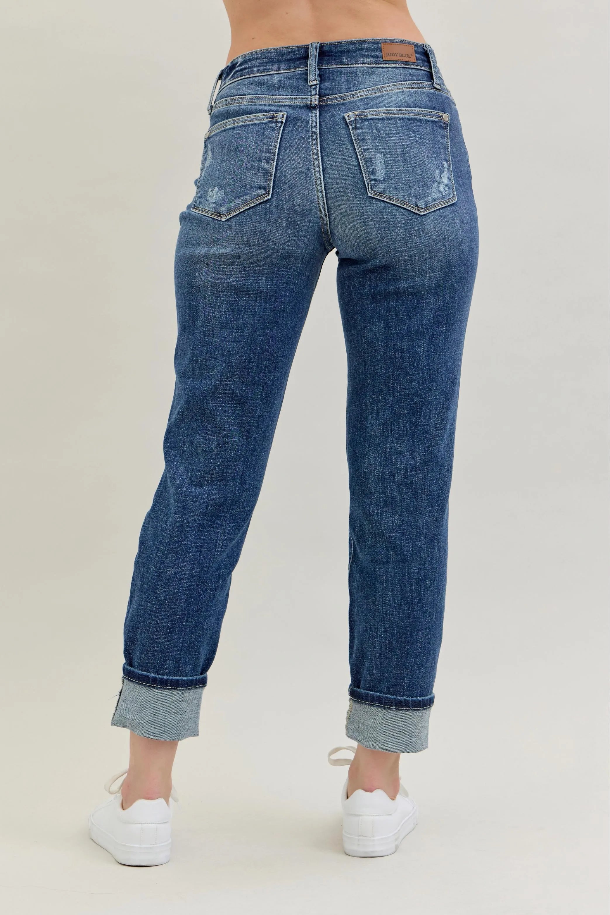Mid Rise Cuffed Destroy Bf Jeans With Plus Size Judy Blue