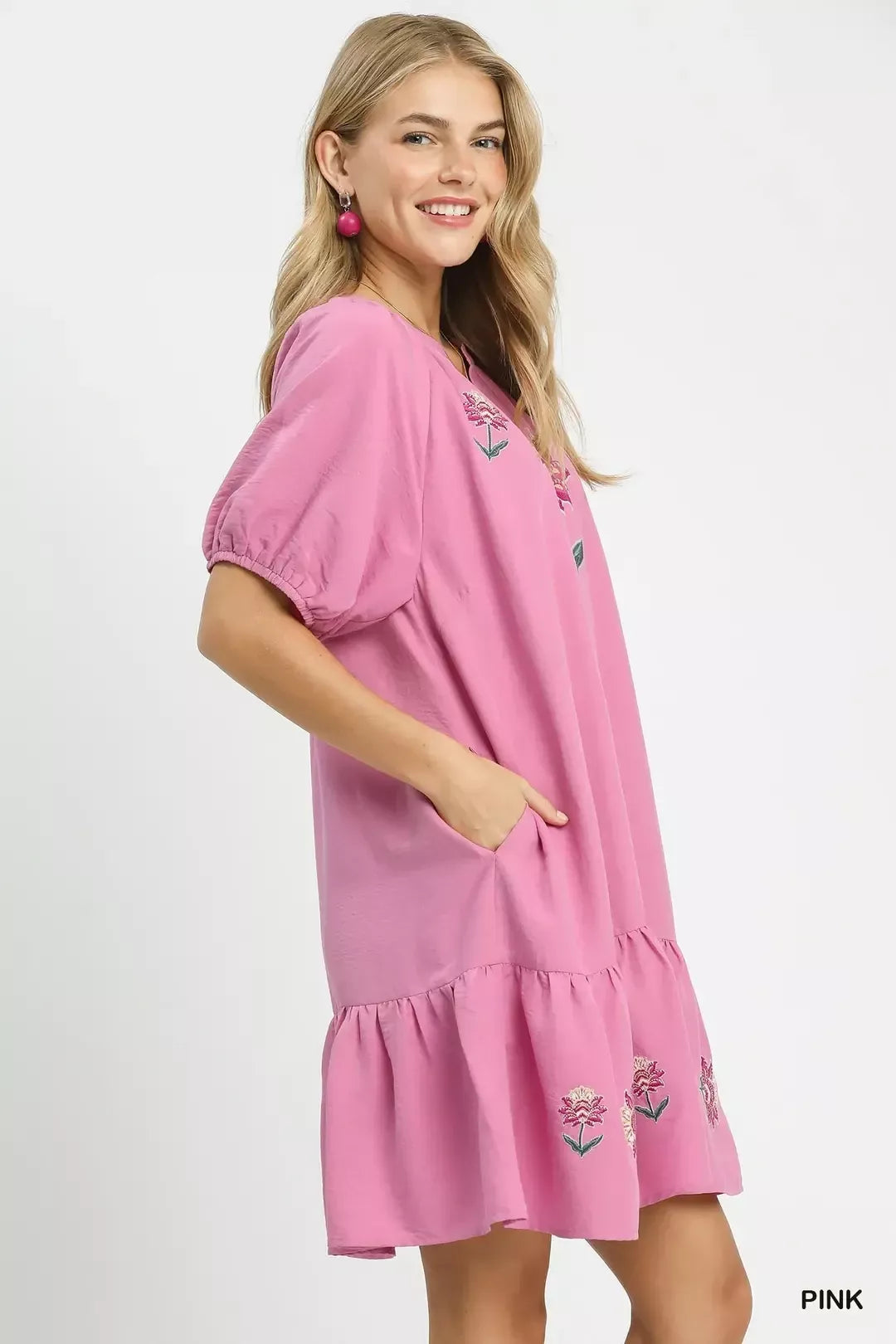 Embroidered Floral Babydoll Dress Umgee