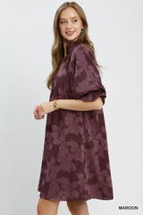 Floral Textured Jacqaurd V-Neck Dress Umgee