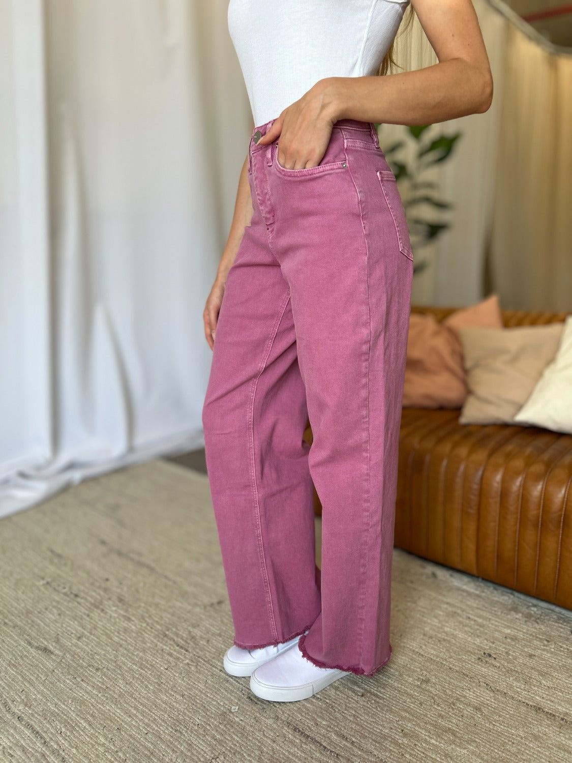 High Rise Garment Dye Wide Leg Jeans RFM   