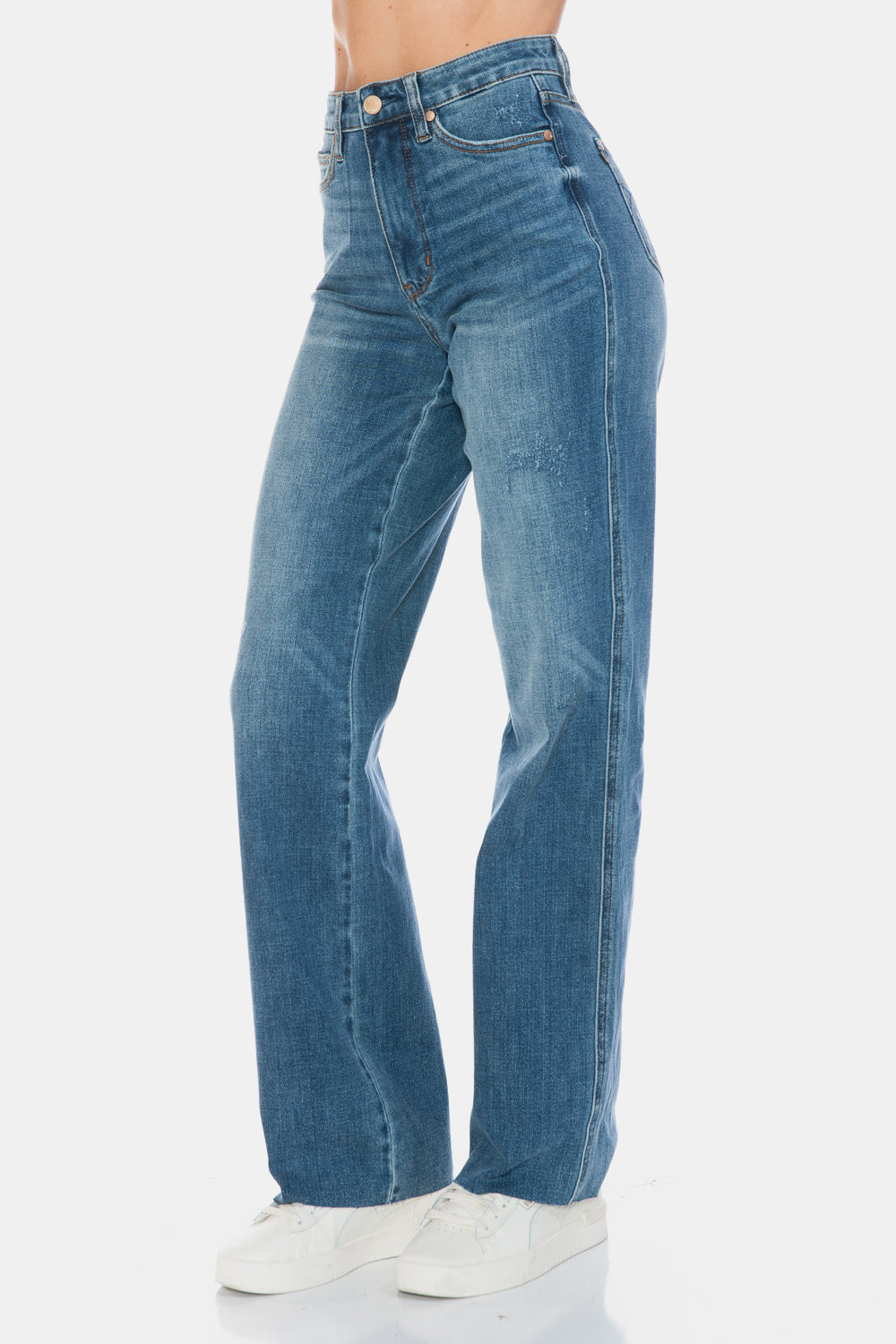 Tummy Control Cut Raw Hem Straight Jeans Judy Blue   