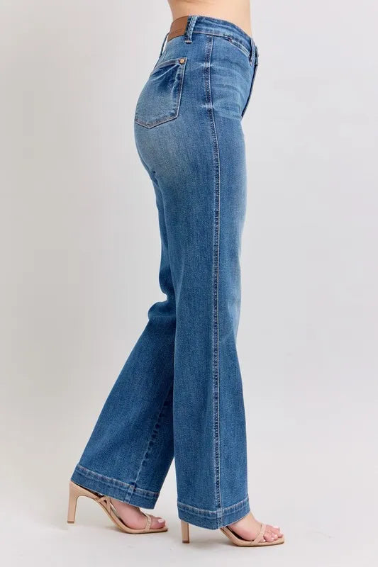 High Waist Contrast Thread Straight Jeans With Plus Size Judy Blue