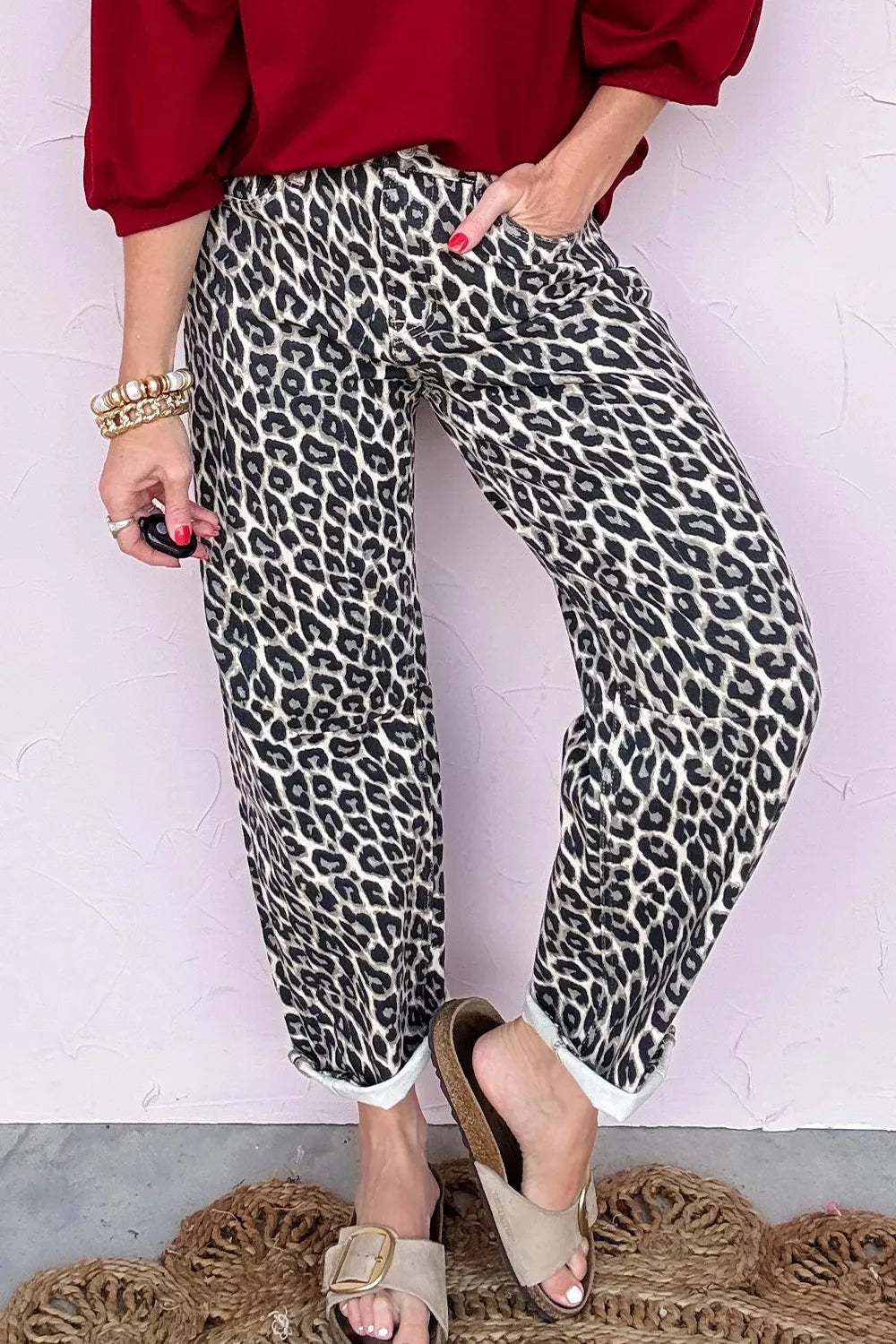 Leopard Print Barrel High-Rise Statement Jeans Simmer & Fay