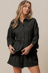 Crinkle Gauze Shirt and Short Set BiBi BLACK S