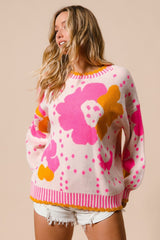 Flower Pattern Contrast Sweater BiBi   