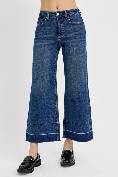 Tummy Control High Rise Crop Wide Hem Jeans Risen