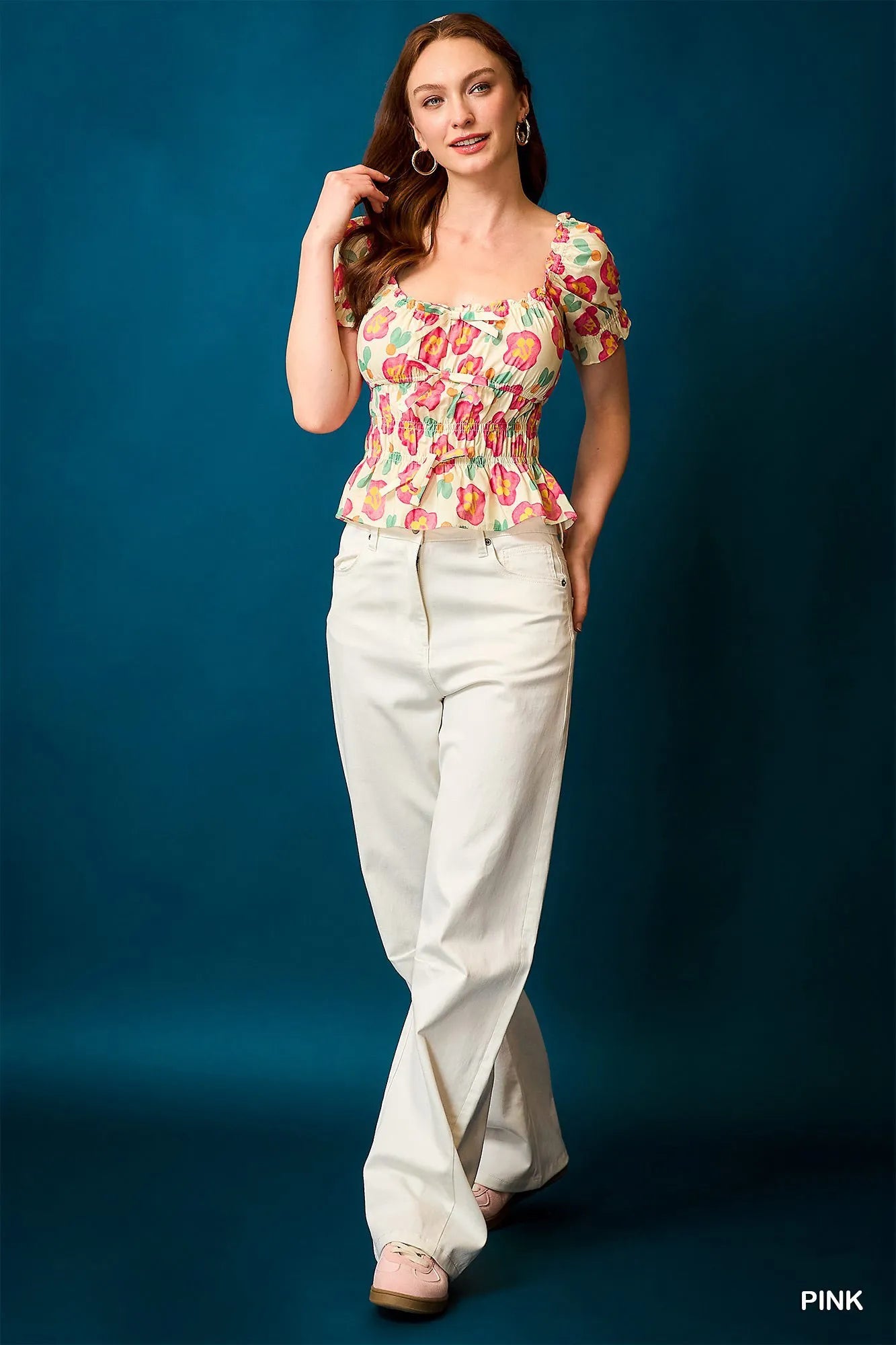 Floral Smocked Peplum Blouse Umgee