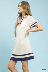 Striped Contrast Short Sleeve Shift Dress Umgee